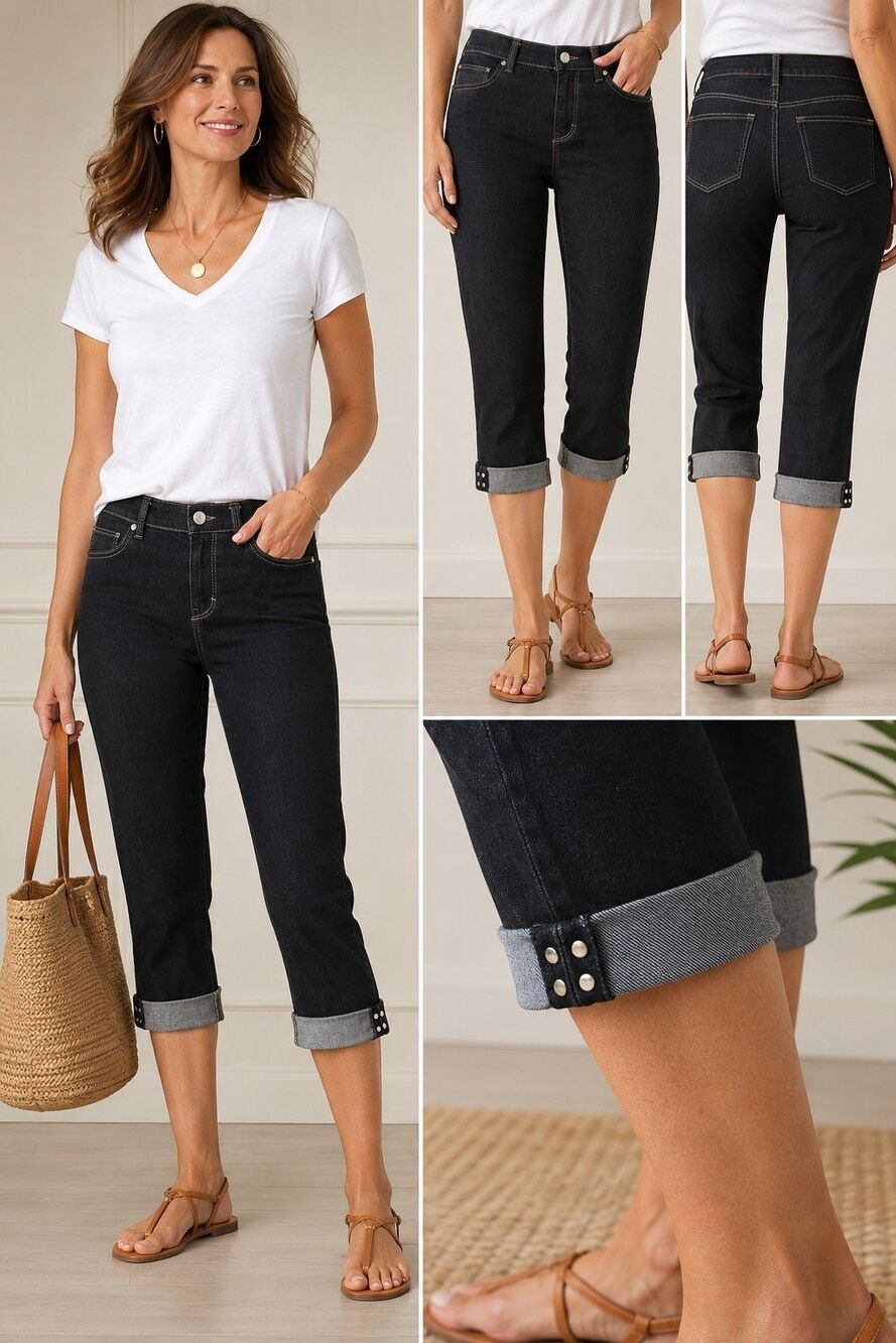 White House Black Market Noir Black Denim Pedal Pusher Capri Jeans Women 4 S